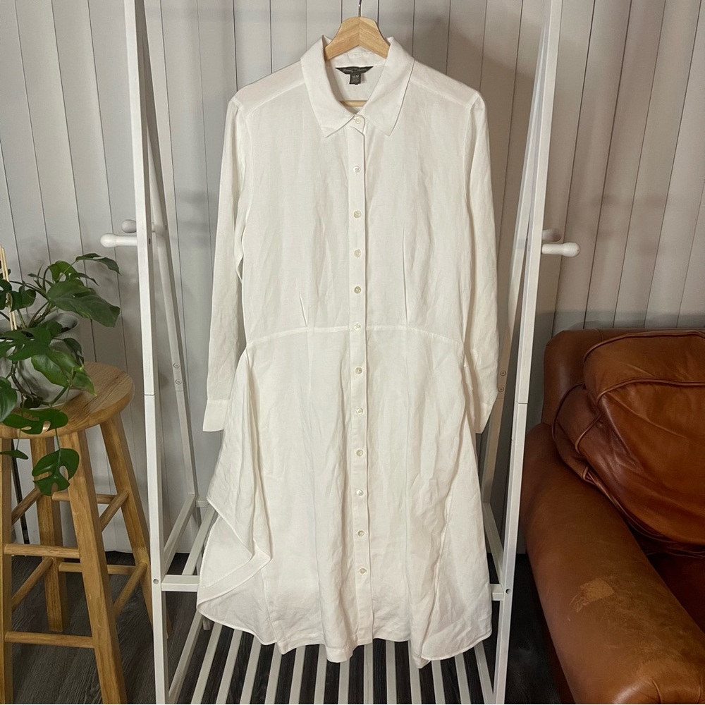 Tommy Bahama White Linen Blend Button-Down Midi Dress Size M